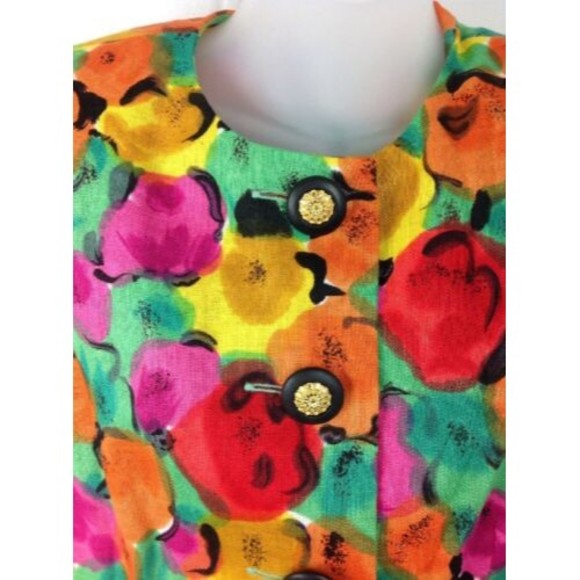 Rickie Freeman Jon Teri-Jon Floral Blouse Womens Sz 8 Linen  Button Front Top - Picture 11 of 12